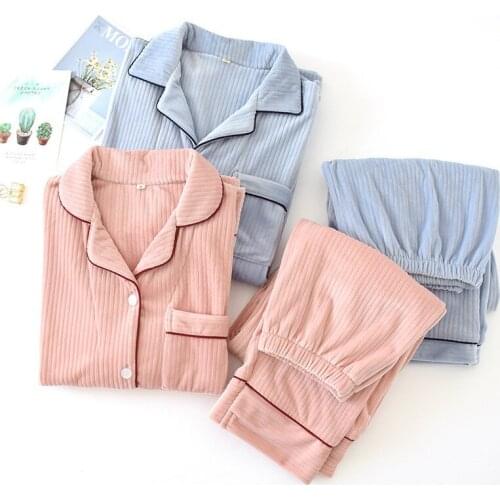 Fdfklak Cotton Sleeping Clothes Couple Pajamas Long Sleeve Sleepwear Set Pijama Women Night Suit Pink Two-Piece Suit Pyjama