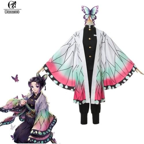 ROLECOS Demon Slayer Anime Cosplay Costume Kochou Shinobu Women Costume Kimetsu no Yaiba Cosplay for Halloween Outfit Butterfly