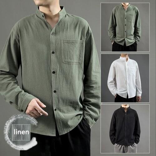 Summer cotton linen shirt men casual Solid color Loose thin Long sleeve Shirts Men Blouses Beach shirt Streetwear