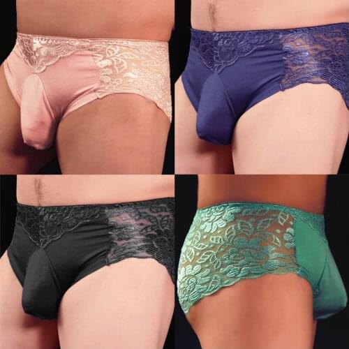 Ens Sexy Low Rise Lace Breathable Briefs See Through Underwear Pouch Panties Men Sexy Lace Transparent Personal Briefs Bikin