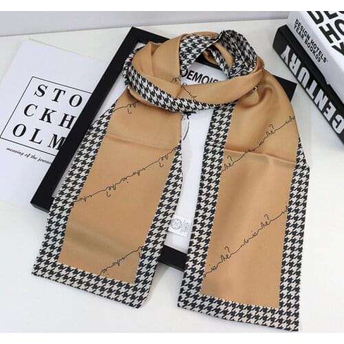 Spring And Autumn Retro Print Wide Ins Long Silk Scarf Female Stripe Wrist Tie Hair Ribbon Long Bag Belt Hair Belt For Women