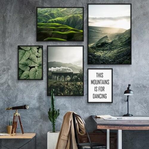 Scandinavian Bridge Mountain Green Leaves Natural Wall Art Canvas Painting Landscape Posters Prints Wall Picture For Living Room