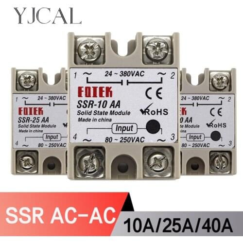 SSR-10AA SSR-25AA SSR-40AA 10A 25A 40A Solid State Relay Module 80-250V Input AC 24-380V AC Output High Quality