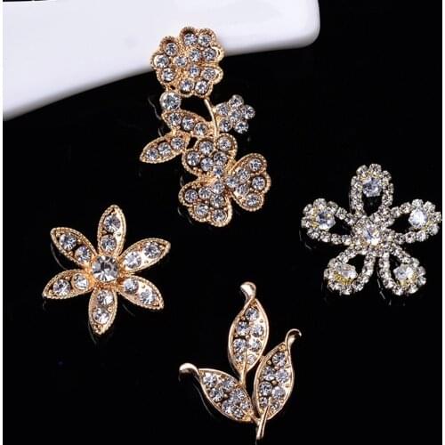 Rhinestone Embellishments Gold Flowers Accessories for Scrapbooking 10pcs Flatback Rhinestones Flower Leaf Buttons Charm Pendant