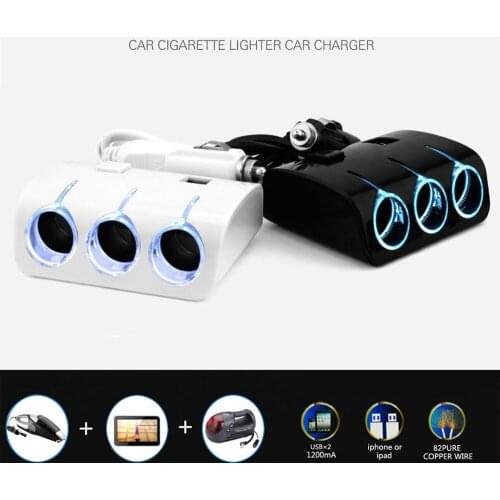 Mayitr Universal Car Charger with Cable 12V 3 Way Car Cigarette Lighter Socket Splitter Adapter+Dual USB Charger Replacement