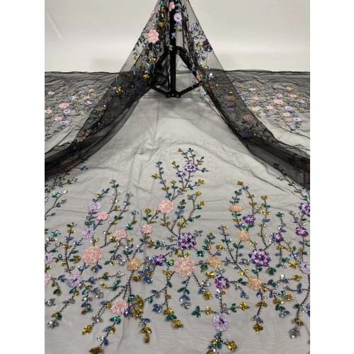 Stock 5yards/bag Colorful embroidery sequins beaded flower patterns and luxurious fabrics for bridal gowns design BHXP81