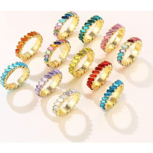 VG 6YM 2021 Boho Rainbow Crystal Silver Color Ring Women Fashion Brilliant Ring Female Wedding Party Jewelry Wholesale