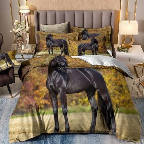 Black horse Bedding Set animal Duvet Quilt Cover Queen Sizes Single Twin Double King Size 3pcs