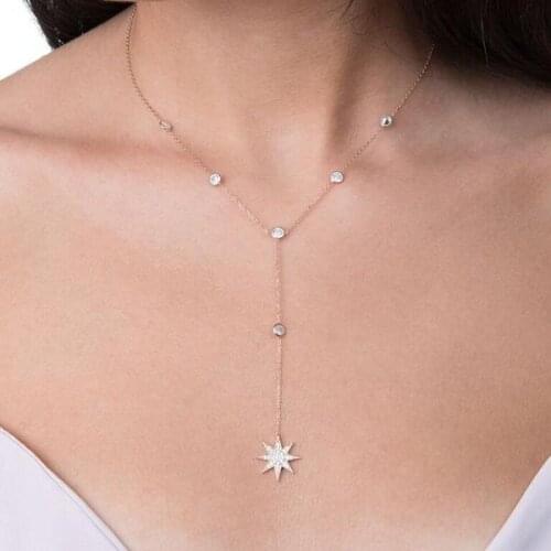 Three color long lariat chain cz station bezel cz link chain sparking star charm pendant Y women sexy fashion jewelry necklace