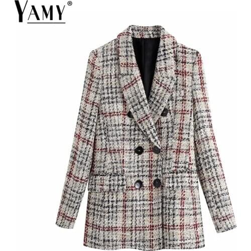 Fall 2020 blazer women coats long sleeve ladies tops office wear plaid blazer vintage oversized blazers korean tweed blazer