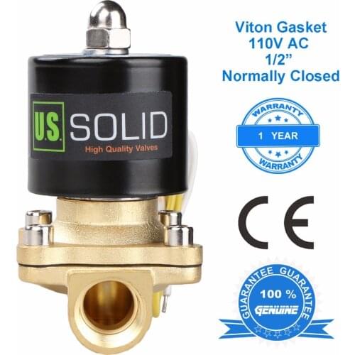 U.S. Solid 1/2" Brass Electric Solenoid Valve 110V AC Normally Closed for diesel Air Oil Water, CE certified