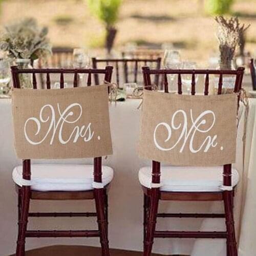 1Set/bag 30x20cm Khaki Color Mr. & Mrs. Burlap Chair Banner Set Chair Sign Garland Rustic Wedding Party Decoration
