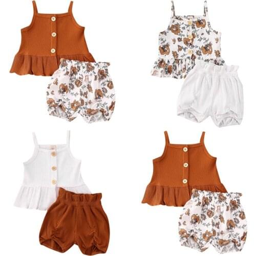 2Pcs Kids Baby Girl Clothes Sleeveless Tops Dress Flower Shorts Pants Outfit Set