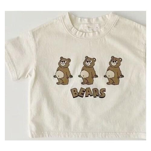 2021 Newborn Infant Baby Boy Girl Cotton Cute Childrens Short Sleeve Tops Toddler Kid Cartoon Bear Pattern Soft T-shirt