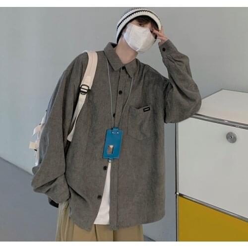 2021 Mens Multicolor Corduroy Fabric Shirts Loose Long Sleeve Coats French Cuff Mens Fashion Trend Shirts Hawaiian Cargo Shirts