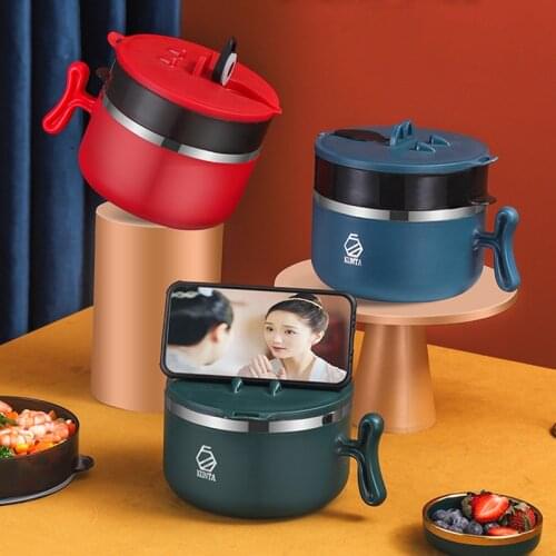 304 Stainless Steel Student Dormitory Office Worker Portable Instant Noodle Bowl Double Insulation Lunch Dinner Box with Lid