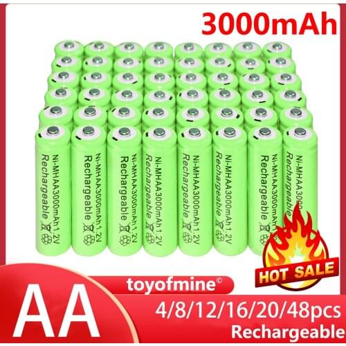 4x AA 3000mAh 2A 1.2 V Ni-MH Red Rechargeable Battery Cell for MP3 RC Toys