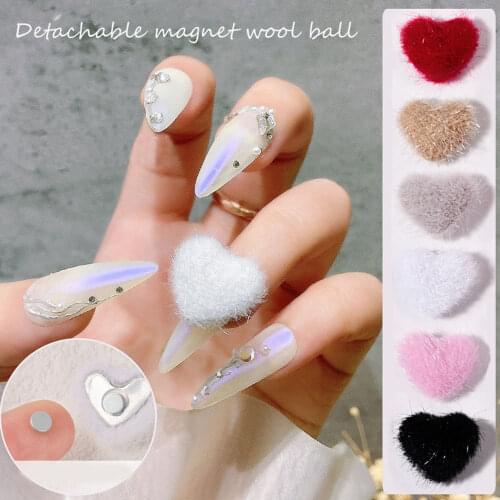 5pcs/lot 1.5*2cm Nail Pompoms Fluffy Decorations Detachable Magnetic Jewelry Accessories Nail Art Charms 13 Colors Fur Ball V-3