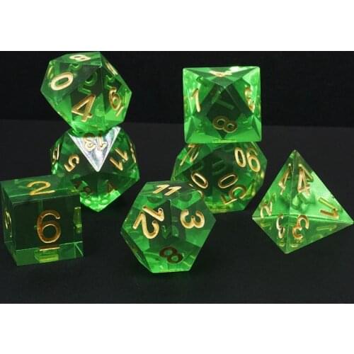 7pcs Green Symphony Polyhedral Dice D4 D6 D8 D12 D20 D% Transparent Handmade Sharp Edge Dice For DND RPG MTG Table Games Gift