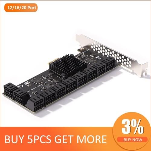 SA3112J PCIE Adapter 20/16/12/10 Port PCI-Express X1 to SATA 3.0 Expansion Card 6Gbps High Speed Add On Card w/ PCI-E X4 X8 X16