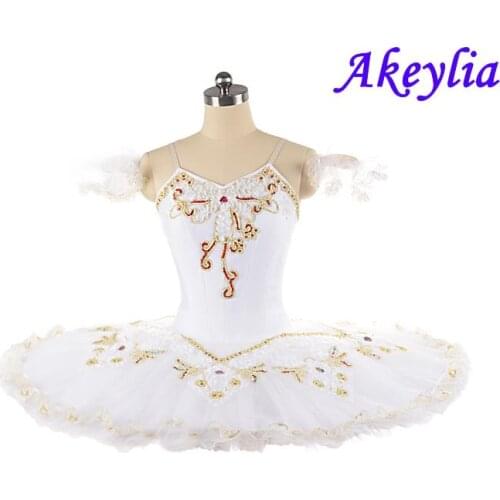 Girls Nutcracker Classical Ballet Tutu White Professional Ballet Tutu pancake Ballet Dress competition Kid 11 layers of tulle