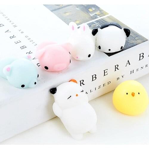 Besegad 6PCS TPR Cat Panda Rabbit Chick Mochi Squishy Toy Squeeze Cartoon Animal Healing Toy Slow Rising Relieves Stress Anxiety