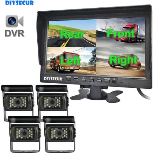 DIYSECUR AHD 10.1" 4 Split QUAD IPS HD Backup Monitor 2000000 Pixels AHD Rear View Car Camera Waterproof with Video Recording