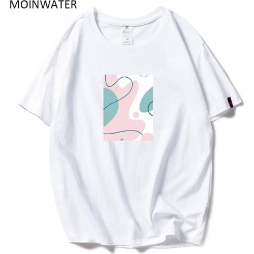 MOINWATER Geometric Print 2020 New Women Fashion T shirts Female Cotton White Black Tops Lady High Street Casual Tees MT20060