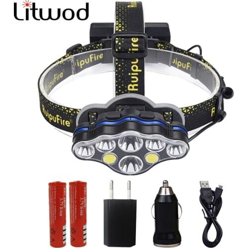 Z20 Litwod Headlight KC08 8 led Headlamp 2*T6+4*Q5+2*COB high power head lamp adjustable Head Light flashlight Torch For camping