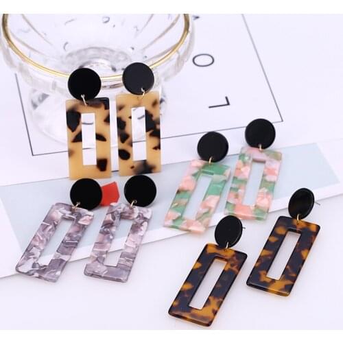 HOCOLE Bohemian Acrylic Drop Earrings For Women Fashion Za Female Long Square Resin Dangle Earrings Statement Brincos Jewelry