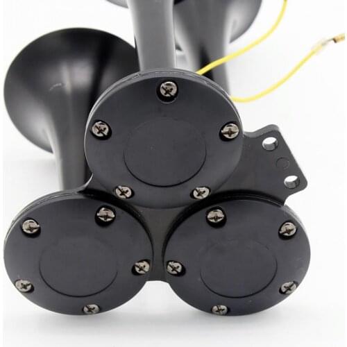 12V DC Triple Trumpet Air Horn - Classic Super Loud Powerful Train Car Truck Boat Air Horn, 150db, Black