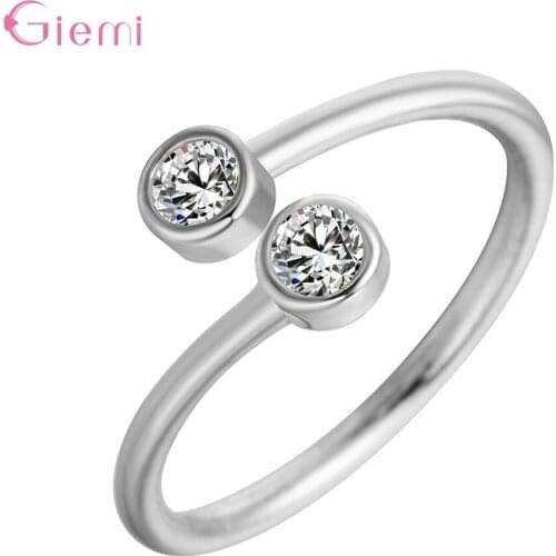 Korean New Statement Women 925 Sterling Silver Opening Finger Rings Clear Cubic Zirconia Jewelry Adjustable Bijoux