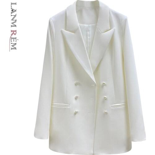 LANMREM Blazer Top Womens 2021 Autumn And Autumn New Pearl Button Slim Solid Color Leisure Suit Coat Versatile Chic 2K2304