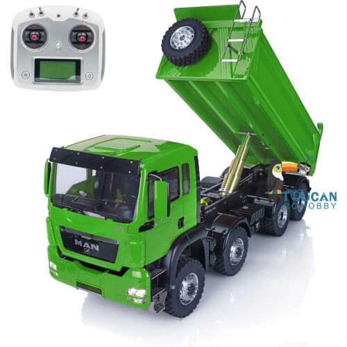 LESU MAN 8*8 1/14 Scale Hydraulic RC Dumper Tipper Truck Painted Green Model With Sound Motor ESC Servo Radio THZH0351-SMT5
