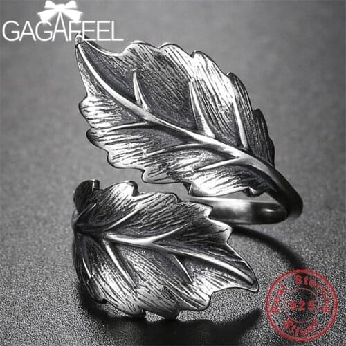 GAGAFEEL 100% Real 925 Sterling Silver Jewelry Vintage Leaf Rings for Women & Men High Quality Thai Silver Jewelry Finger Rings