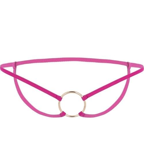 Mens Lingerie Panties Front Metal O-Rings Open Butt Crotchless Underpants Low Waist Elastic Waistband G-String Thong Underwear