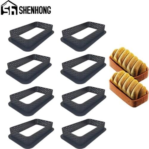 SHENHONG Plastic Perforated Egg Tart Cake Ring Set Rectangle Shape French Dessert Mould Fruit Cookies Pastry Kitchen Baking Mold