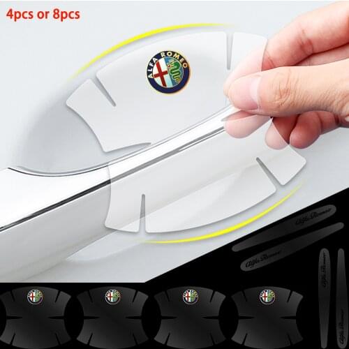 4/8 pcs Car Door Handle Stickers For alfa romeo Giulia Stelvio MiTo Tonale 147 159 Auto Handle Protection Anti Scratch Stickers
