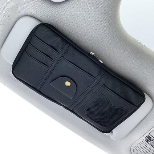 Newest Car Sun Visor Organizer Storage Holder PU Visor Clip Sunglasses Card Holder Card Ticket Bag Pouch Car Styling