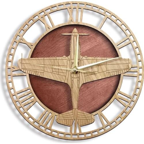 P-40 Warhawk Wooden Wall Clock Light Aircraft Military Silent Non-ticking Home Decor Hanging Wall Watch United States Air Force