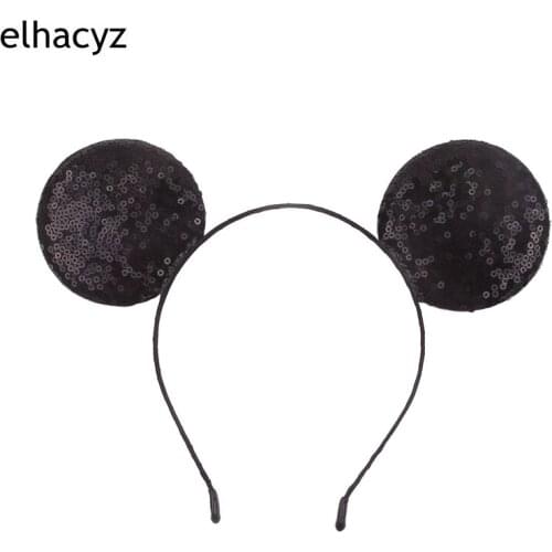 10pcs/lot All Black Color Mouse Ears Hairbands Black Glitter Sequins Trendy Baby Girls Headwear DIY Hair Accessories