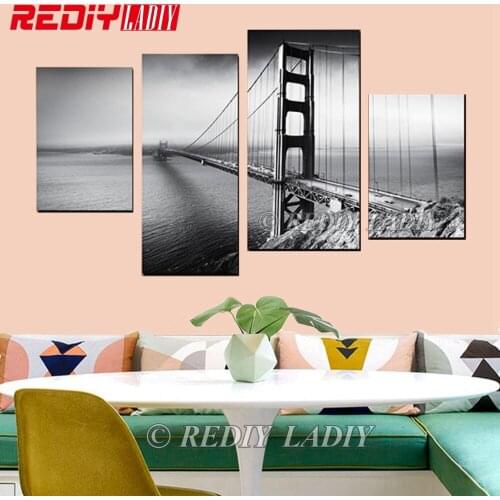 REDIY LADIY Diamond Embroidery Triptych Crystal Full Square Diamond Painting Mosaic Landscape Wall Art 4 Panels Modular Picture