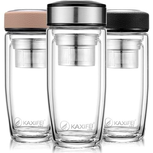 350ml Double Wall My Glass Water Bottle for Hot Cold Water Transparent Stainless Steel Filter Office Tea Bottle Water Tumbler