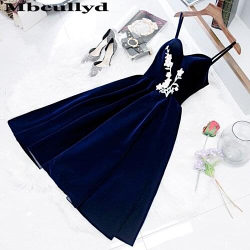 Mbcullyd Navy Blue Velvet Prom Dresses 2020 Back Lace up Short Vestido De Festa For Women Plus Size Cocktail Party Gowns