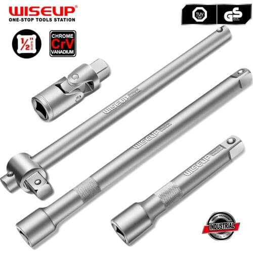 WISEUP 4PCS 1/2" Extension Bar Sliding T Universal Joint Set Cr-v Auto Repair Hand Tool Sockets Wrenches