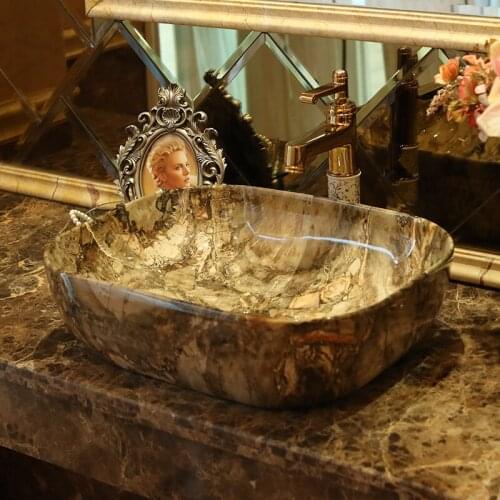 Ceramic Above Counter Basin Art Basin Square Imitation Marble Pattern Antique Wash Basin Bathroom Wash Basin50*40cm