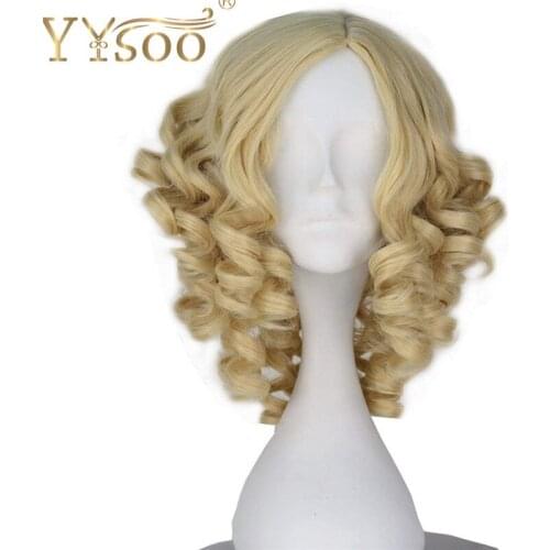YYsoo The Movie Short Twisted Curls Blonde Wig Synthetic None Lace Wig For Women Short Curly Yellow Anime Wig Machine Made Wig