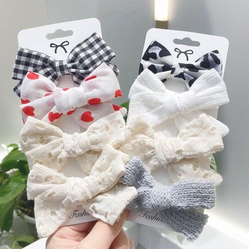 4Pcs/set 2021 New Sweet Leopard Printed Hair Clips For Cute Girls Bowknot Barrettes Safty Hairpin Headwear Kids Hair Accessories