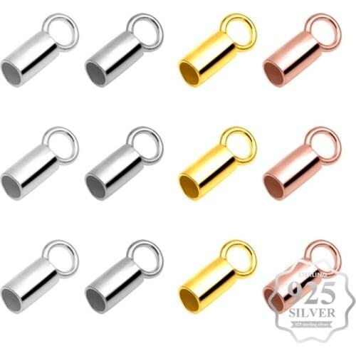 Aiovlo 10pcs/lot 925 Sterling Silver End Caps Clasps Dia 1mm for Leather Bracelet Jewelry Necklace DIY Making Accessories