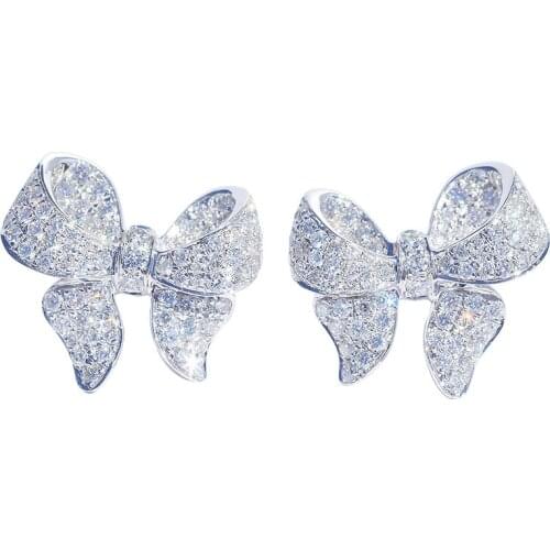 Ladies Ear Jewelry Wedding Earring For Women Luxury Big Bowknot Bling Zircon Silver Color Earring Simple Fashion Wedding Jewelry